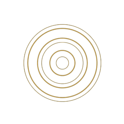 a gold abstract shape resembling a bull's eye.