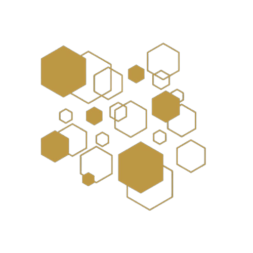 a gold abstract geometric shape composed of equilateral triangles