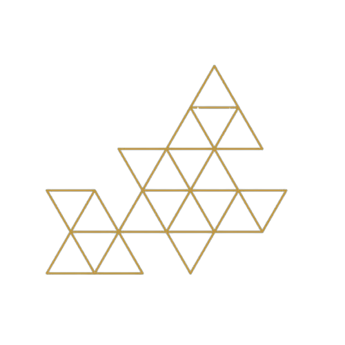 a gold abstract geometric shape composed of equilateral triangles