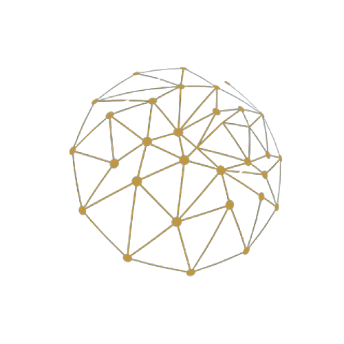 a gold abstract shape resembling a global network